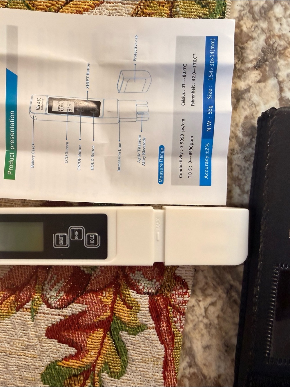 Portable White TDS & Conductivity Meter - Digital Water Tester